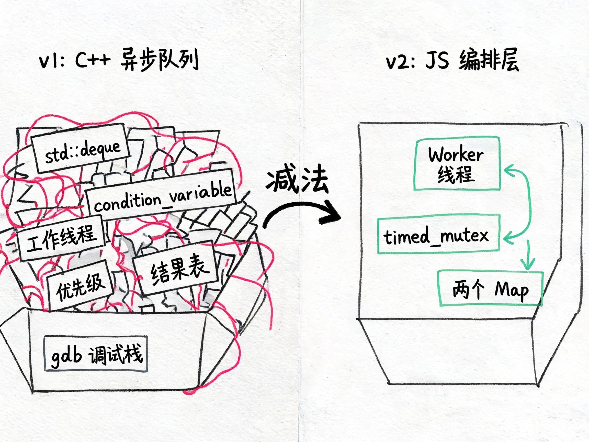 v1 vs v2：把复杂度从 C++ 搬回 JS